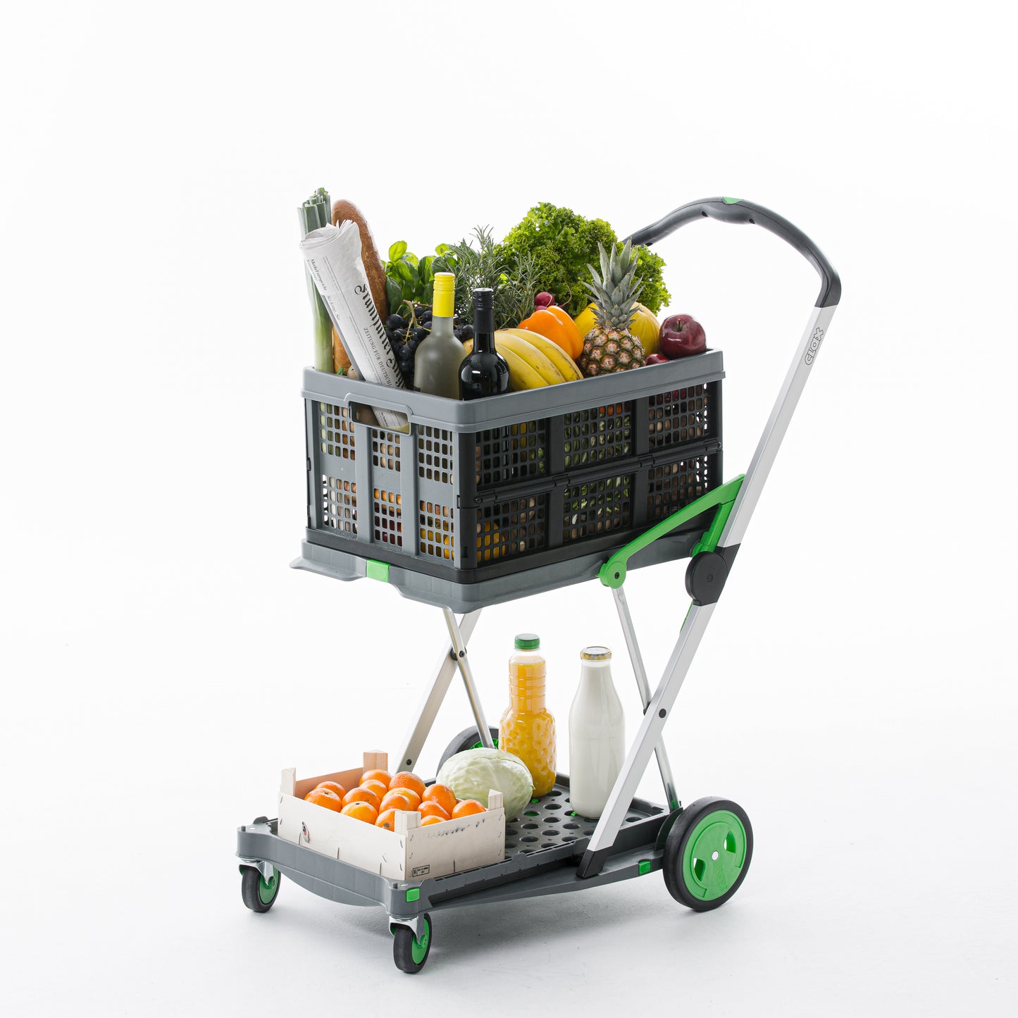 CLAX® Multi Use Collapsible Cart with Folding Crate - Green Edition